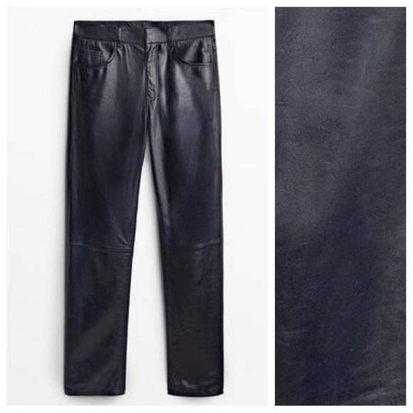 NWT. Massimo Dutti Navy Blue Nappa Leather Trousers. Size M. - Picture 4 of 11